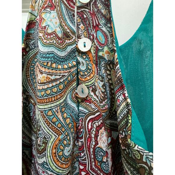 Y2K Lucy Love Multicolored Paisley Print Strappy Mini Shift Dress Women's Medium - Picture 7 of 9